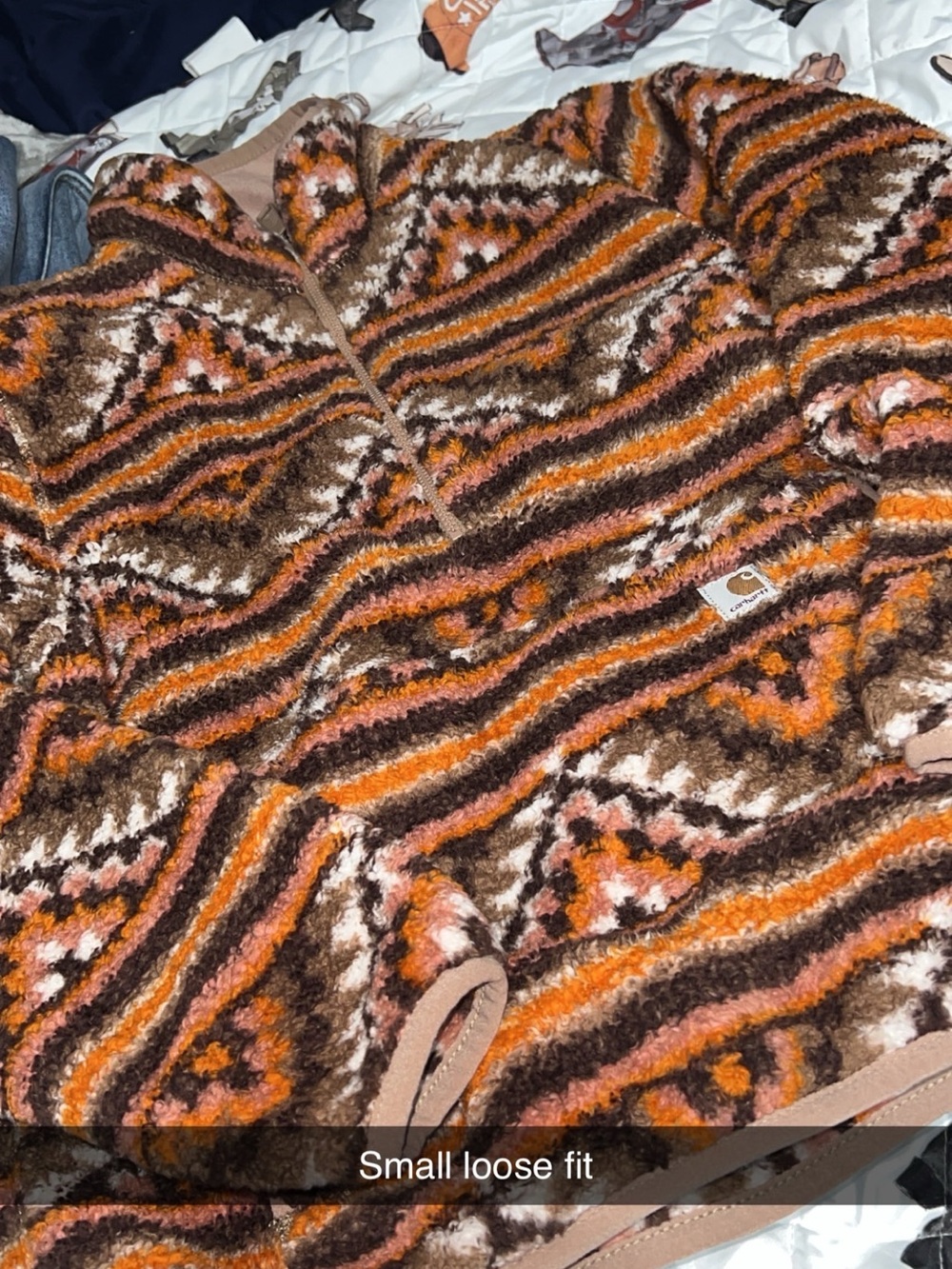 Carhartt Women's Orange Brown Patterned Sherpa Half-Zip